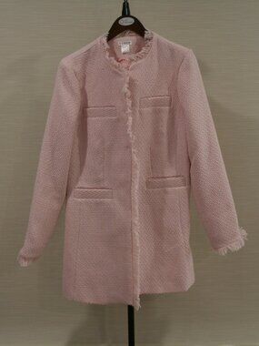 Venus Pink Frayed Trim Tweed Long Jacket/Duster Size 14